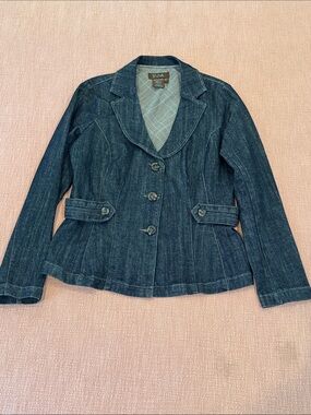Dark Blue Denim Blazer Jacket - Tailored Women's Jean Jacket